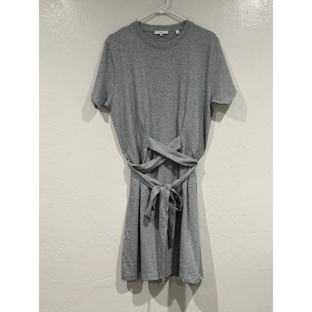 Vince Heather Grey Cotton Tie Waist T-Shirt Dress V647483502 Mens L
